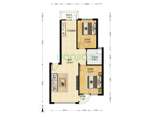 学府尚居 2室1厅1卫 81平方