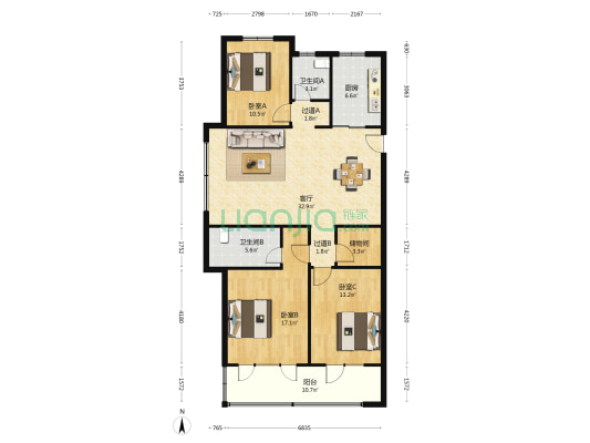 青岛国泰华府 3室1厅2卫 143平方