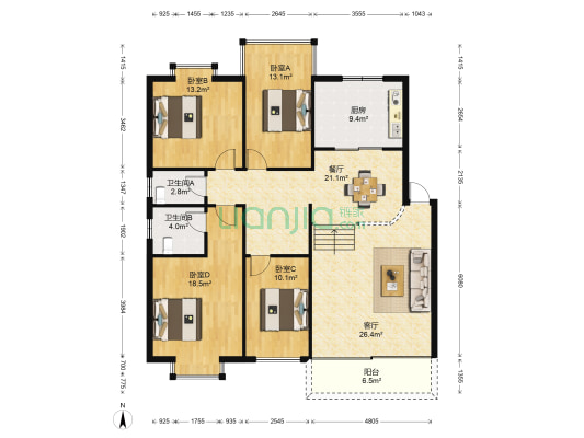 新世纪园 4室2厅2卫 162平方