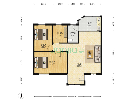 華園 3室1厅1卫 88平方