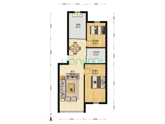 伊利新居 2室1厅1卫 89平方