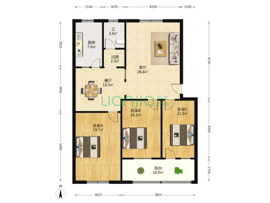 工行家属院(魏都区) 3室2厅1卫 128平方