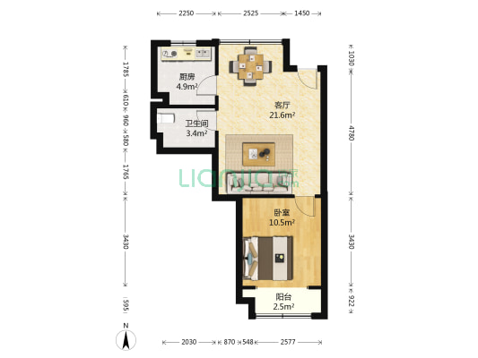 滨海康城一期 1室1厅1卫 67平方
