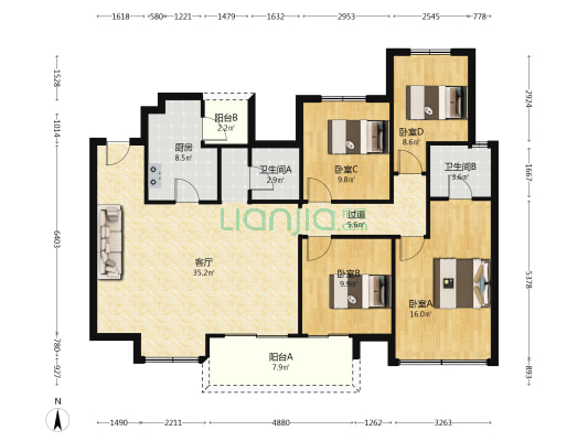 广汇御园二期A区 4室1厅2卫 133平方
