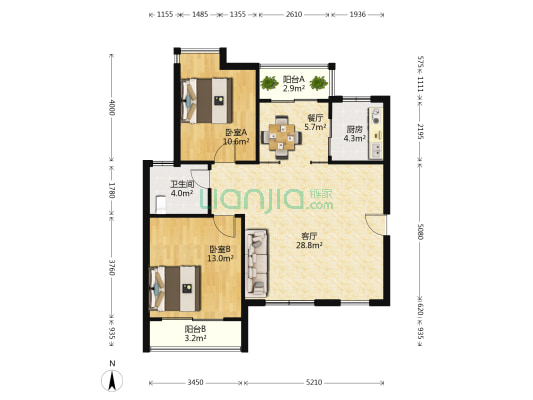 武汉新航城 2室2厅1卫 89平方