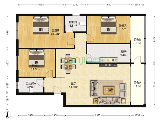 桂林金地球汽车农机配件大市场 3室1厅2卫 137平方