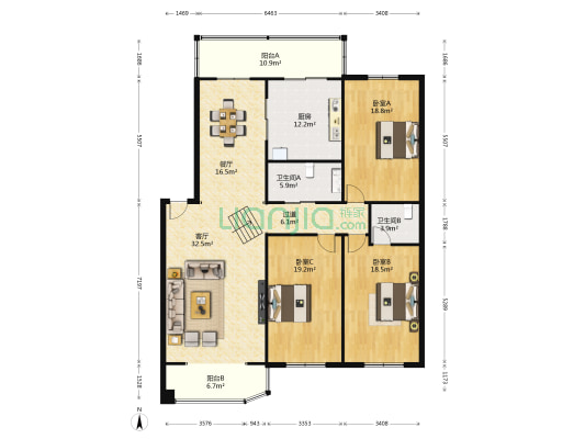 新华花园 3室2厅2卫 173平方