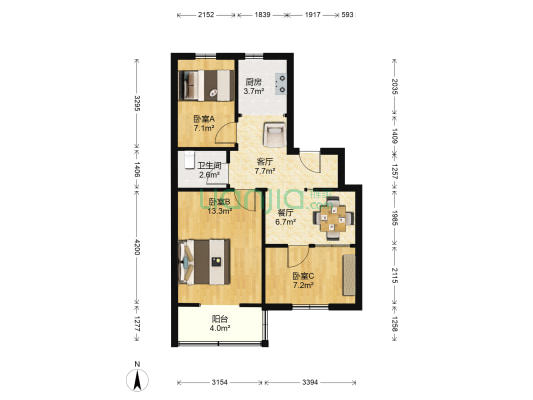 徐家巷 3室2厅1卫 68平方
