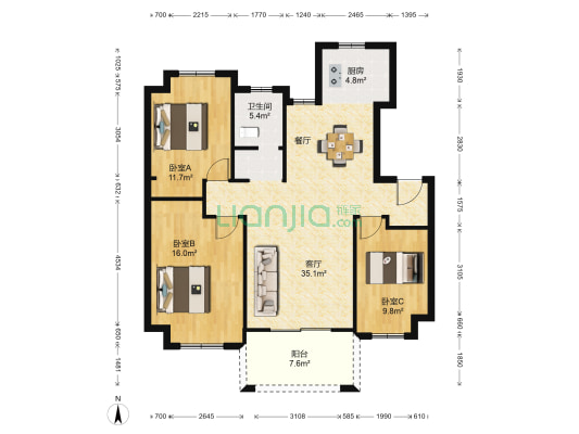 清河湾 3室1厅1卫 100平方