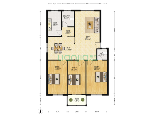 金岗苑 3室2厅2卫 145平方