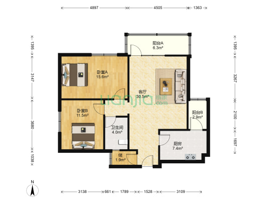 兴庆丽景 2室1厅1卫 114平方