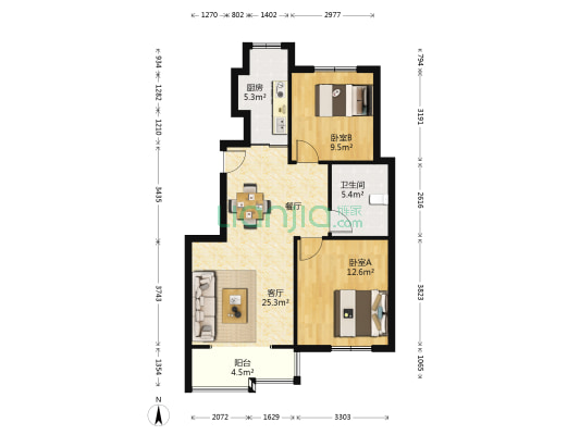 昌平馨园 2室1厅1卫 86平方