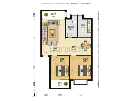 上海花苑 2室2厅1卫 94平方