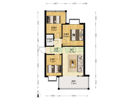 普照常村 3室1厅1卫 47平方