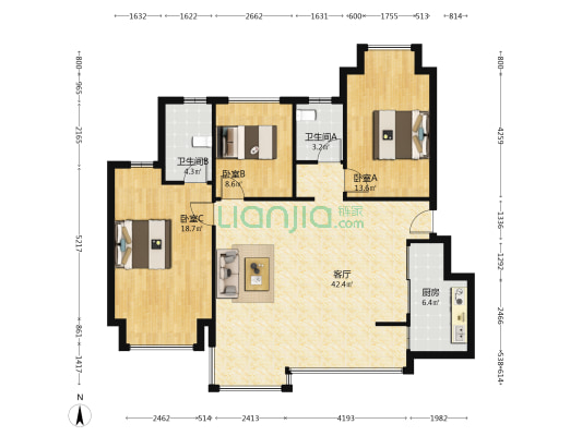中环天序一期 3室1厅2卫 117平方