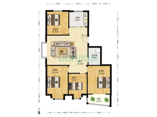 香居美苑 4室1厅1卫 125平方