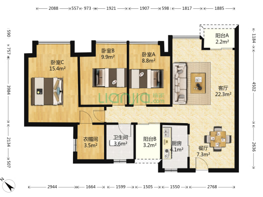 丰泰东海城堡 3室2厅1卫 90平方