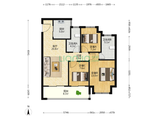 明月璟辰苑 3室1厅2卫 99平方