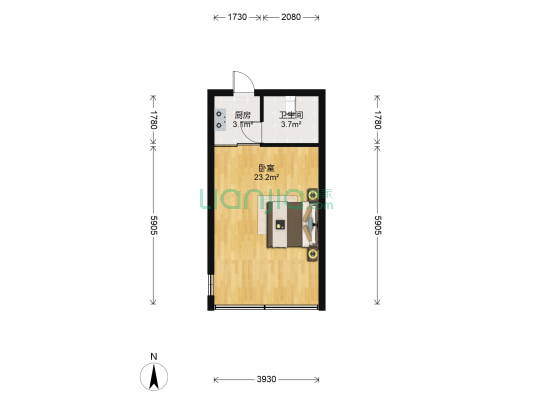 新世纪花园 1室0厅1卫 45平方
