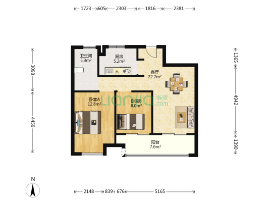 湖悦嘉园 2室1厅1卫 80平方