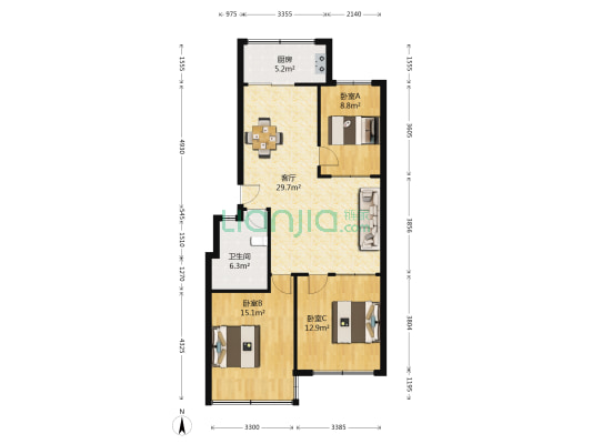 华雁小区 3室1厅1卫 98平方