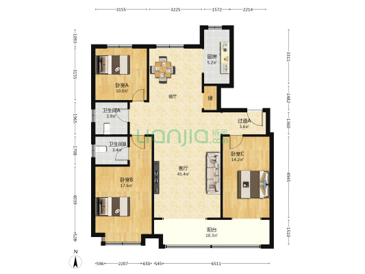 创业·齐融佳园 3室1厅2卫 140平方