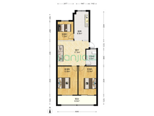 建工一村 3室1厅1卫 83平方