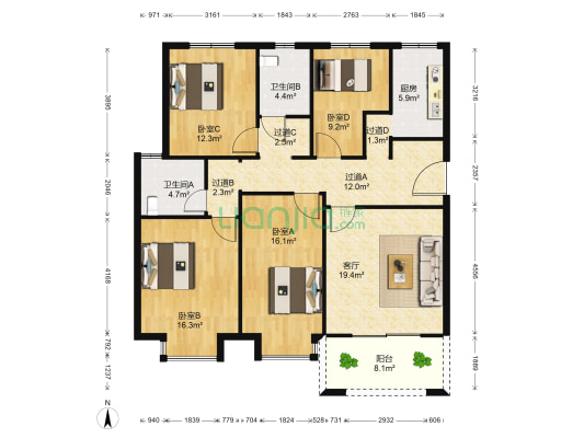 润泽名邸 4室1厅2卫 140平方