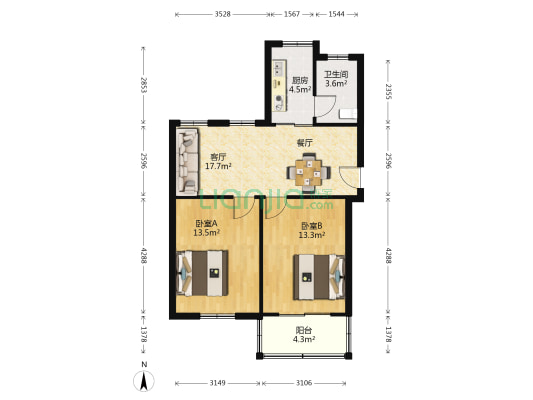 方大花苑 2室1厅1卫 72平方