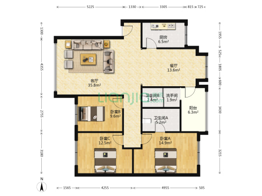 湘西州农科院 3室2厅3卫 124平方