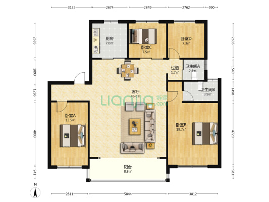碧桂园映月台 4室1厅2卫 146平方