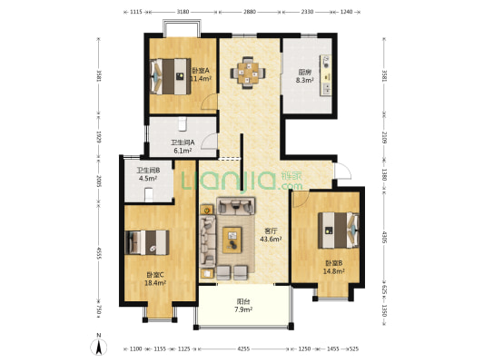 港城名邸 3室1厅2卫 142平方