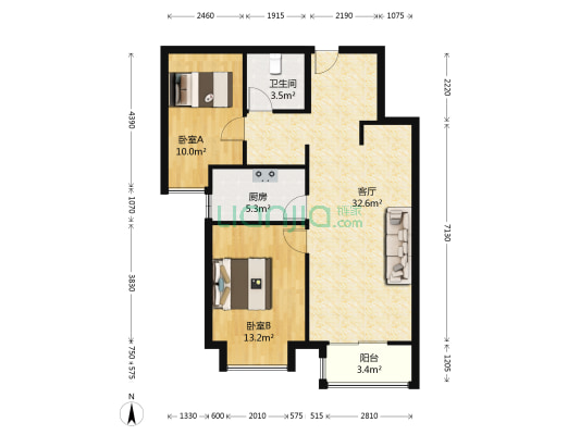 万科新里程57号院 2室1厅1卫 90平方