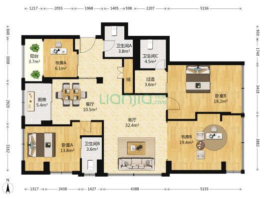 中济路 4室2厅3卫 165平方