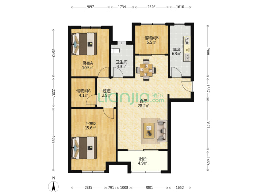 泉景天沅智园 2室1厅1卫 112平方
