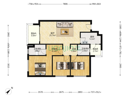万科时光润园 3室1厅2卫 92平方