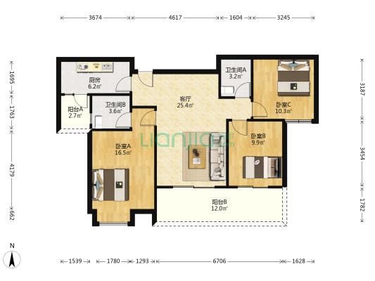 人居越秀紫云府 3室1厅2卫 109平方