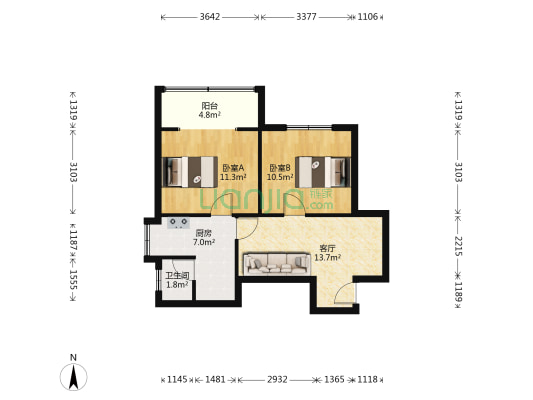 文明路9号 2室1厅1卫 59平方