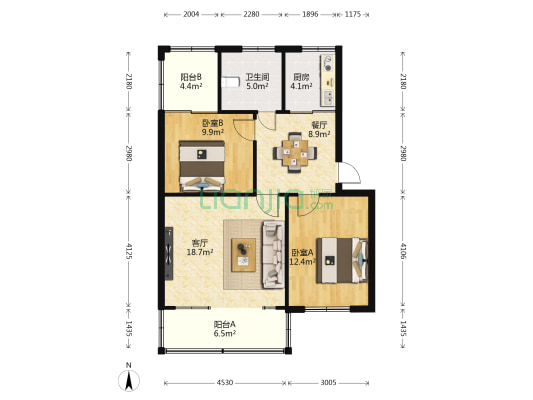 车厢厂职工宿舍区 2室2厅1卫 70平方