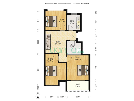 都市水乡水曲苑 3室1厅1卫 86平方