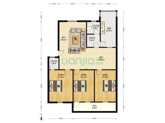 物资局家属院 3室2厅3卫 133平方