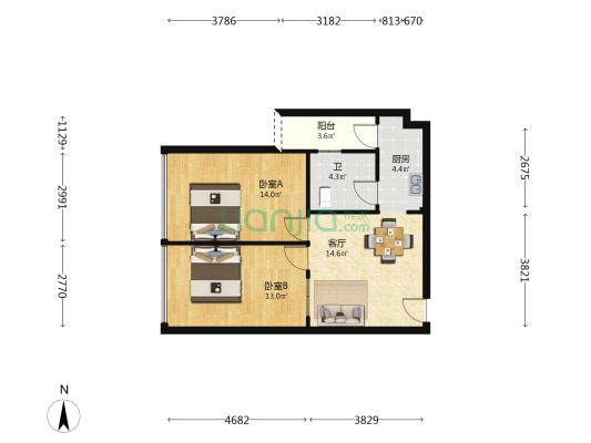幸福魔方一期 2室1厅1卫 70平方