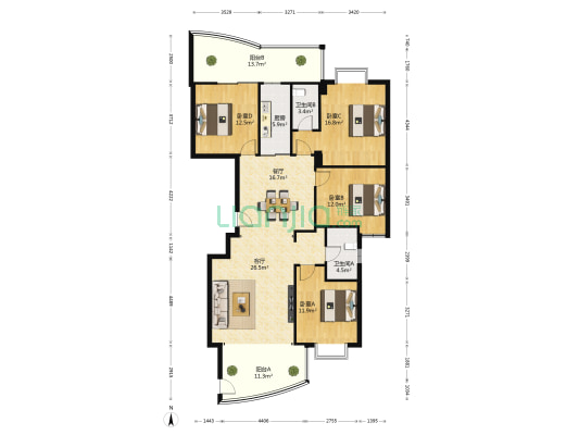 领秀中山 4室2厅2卫 167平方