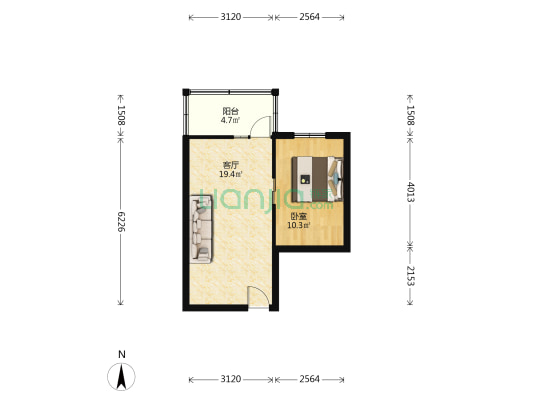 先贤街2号 1室1厅0卫 53平方