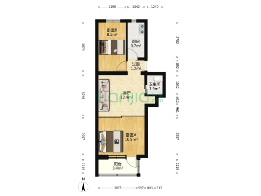 社会福利院家属楼 2室1厅1卫 53平方