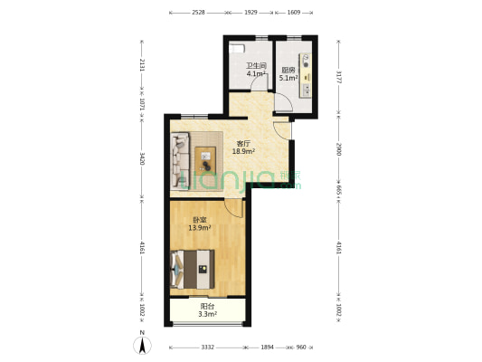 八里坊北区 1室1厅1卫 62平方