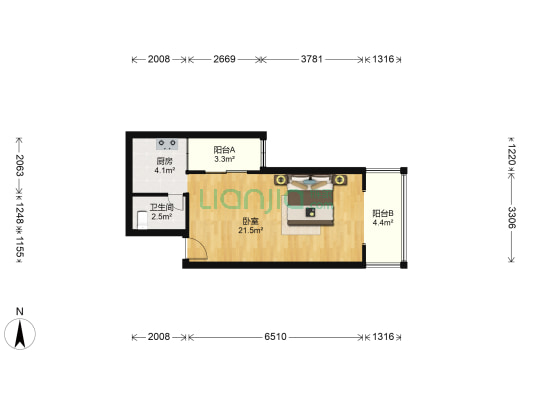 少帅府 1室0厅1卫 53平方