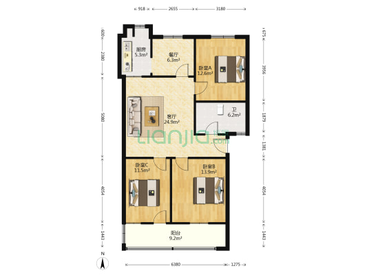 新城湾小区 3室2厅1卫 171平方