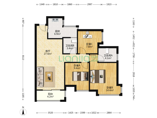 阳华国花苑 3室1厅2卫 99平方