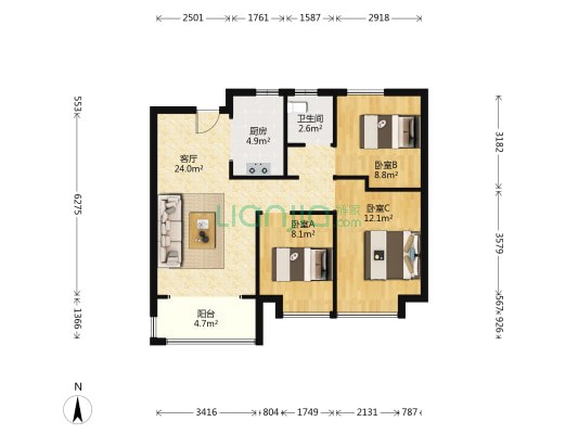 荣盛书香府邸西区·公园里 3室1厅1卫 91平方